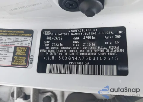 2013 Kia Optima Ex z USA, uszkodzony, nr VIN 5XXGN4A75DG102515